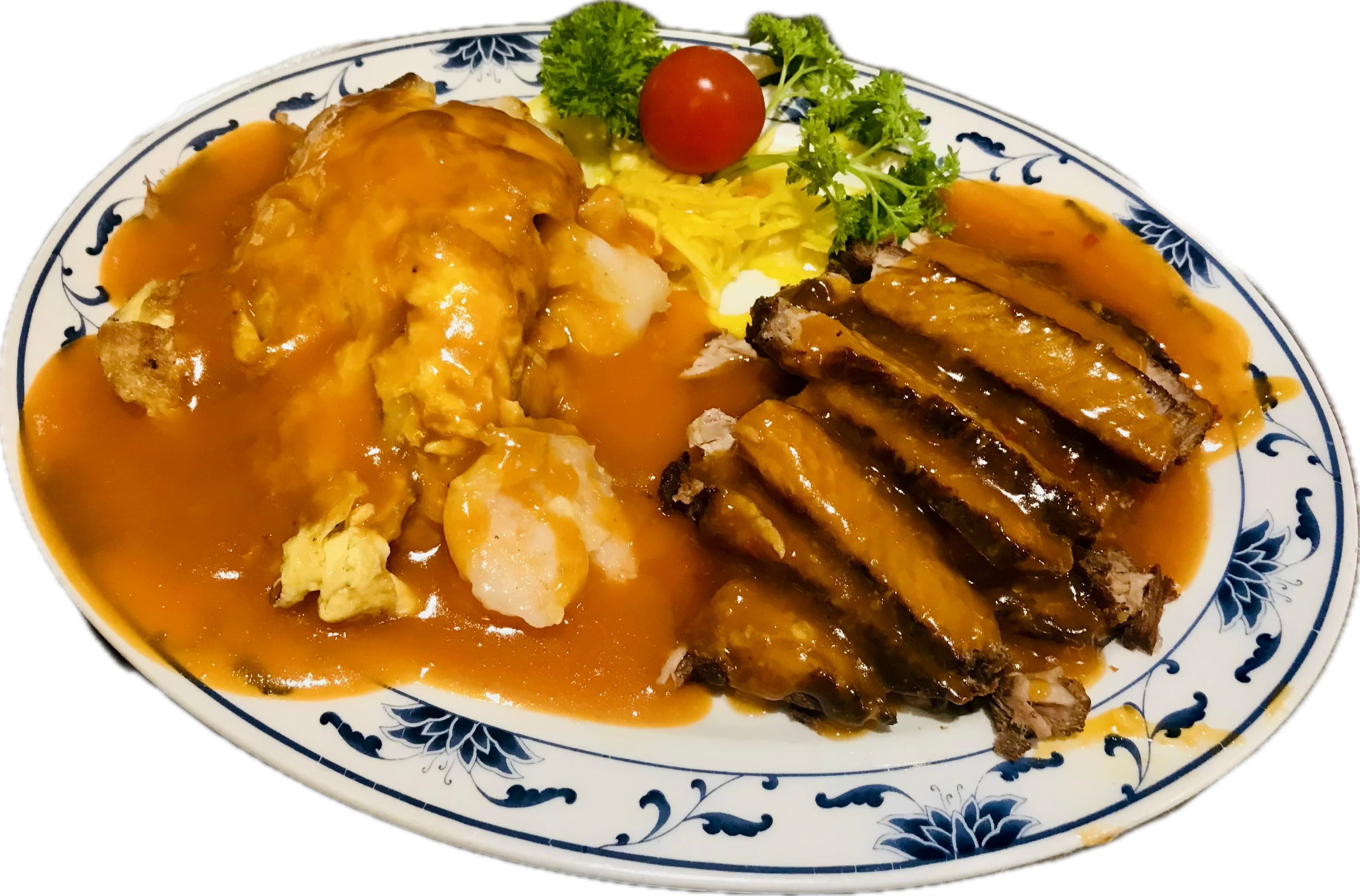 Nasi/Bami  Goreng met Babi Pangang en Foe Yong Hai